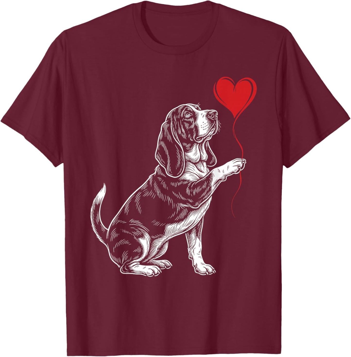 Basset Hound Lover Dog Art Holding Heart Valentines T-Shirt - T-Shirt | Maroon