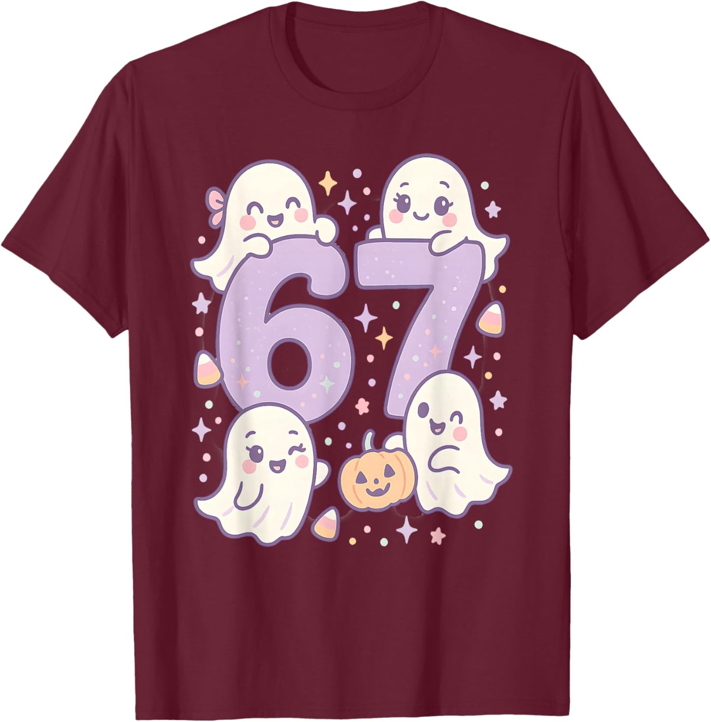67 Halloween Girls Ghost Six Seven 6 7 Brainrot Meme Kids T-Shirt - T-Shirt | Maroon