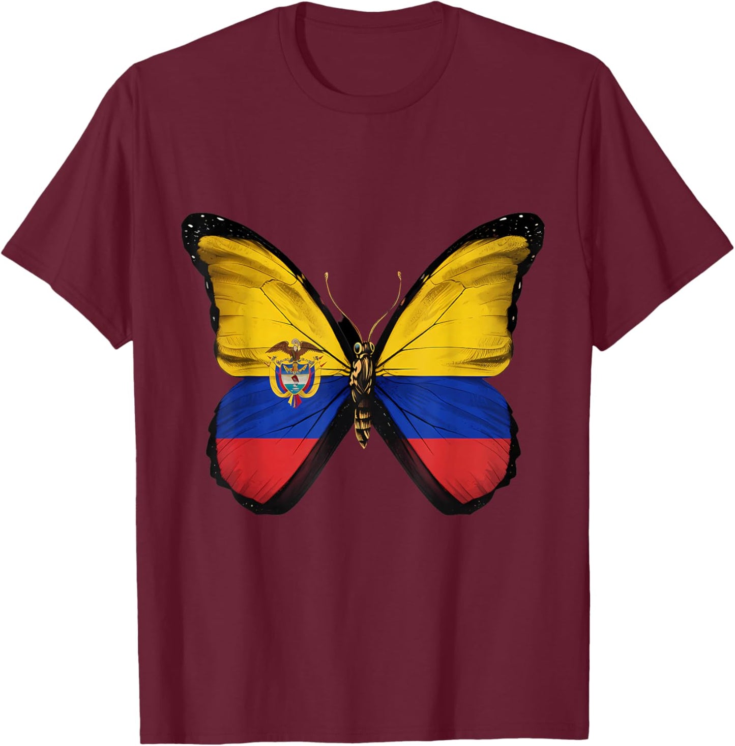 Colombia Flag Butterfly Colombian Roots Colombian Pride T-Shirt - T-Shirt | Maroon