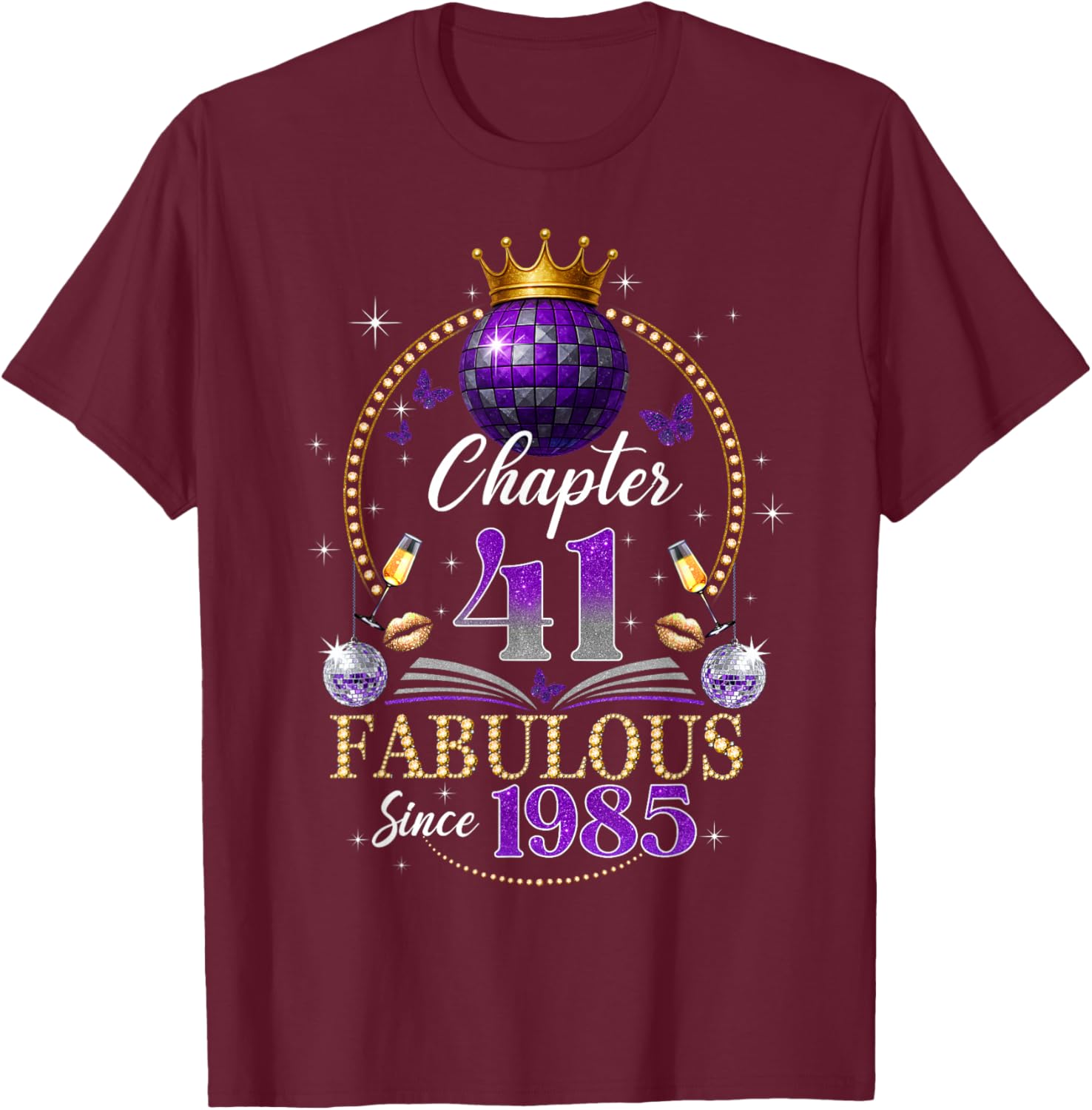 Chapter 41 Since 1985 Purple Disco Ball 41st Birthday Women T-Shirt - T-Shirt | Maroon