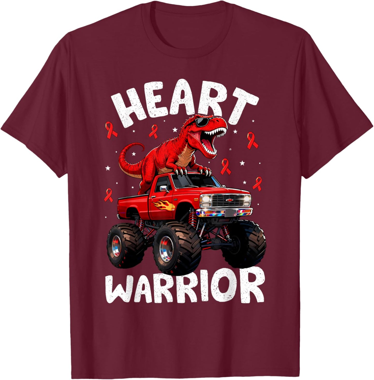 Dino Trex Boys Toddler Heart Warrior Heart Disease Awareness T-Shirt - T-Shirt | Maroon