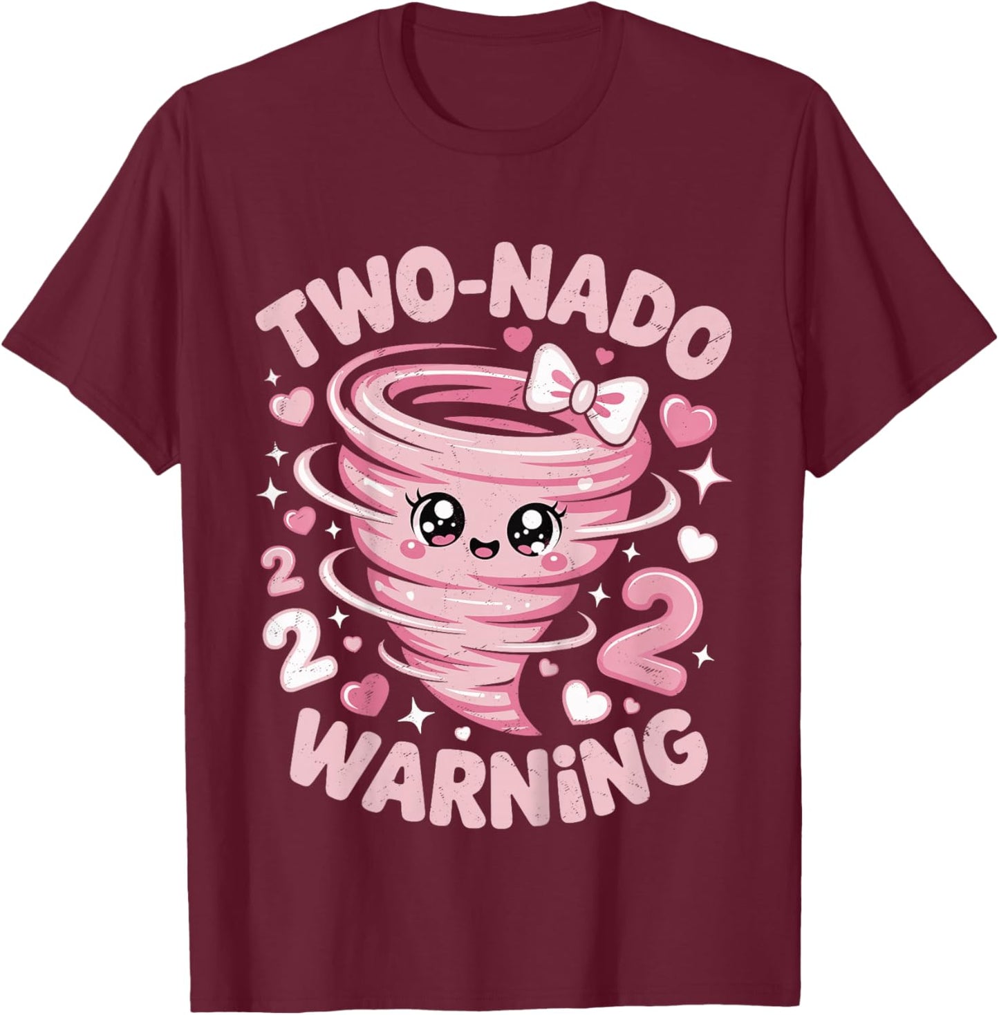 Two Nado Warning Coquette Bow 2nd Birthday 2 Year Old Girls T-Shirt - T-Shirt | Maroon