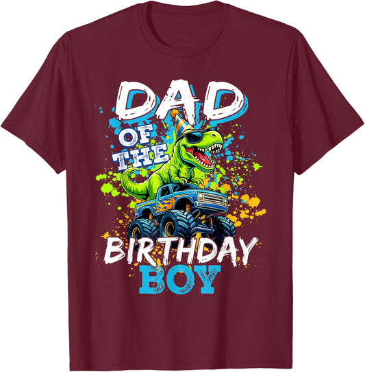 Dad of The Birthday Boy Dinosaur T-Shirt - T-Shirt | Maroon