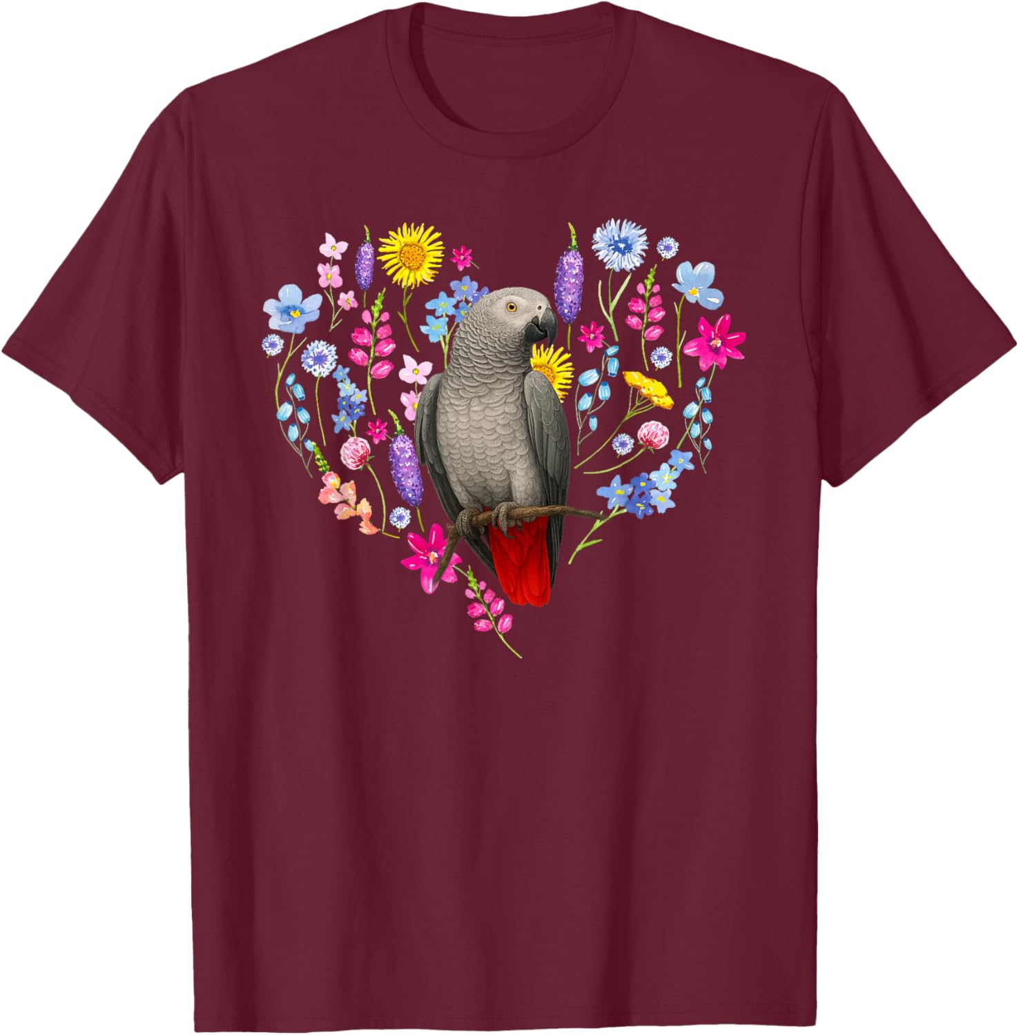 African Grey Owner Flowers African Grey Parrot Lover T-Shirt - T-Shirt | Maroon