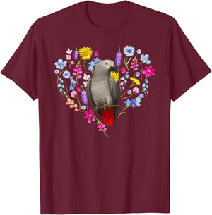 African Grey Owner Flowers African Grey Parrot Lover T-Shirt - T-Shirt | Maroon
