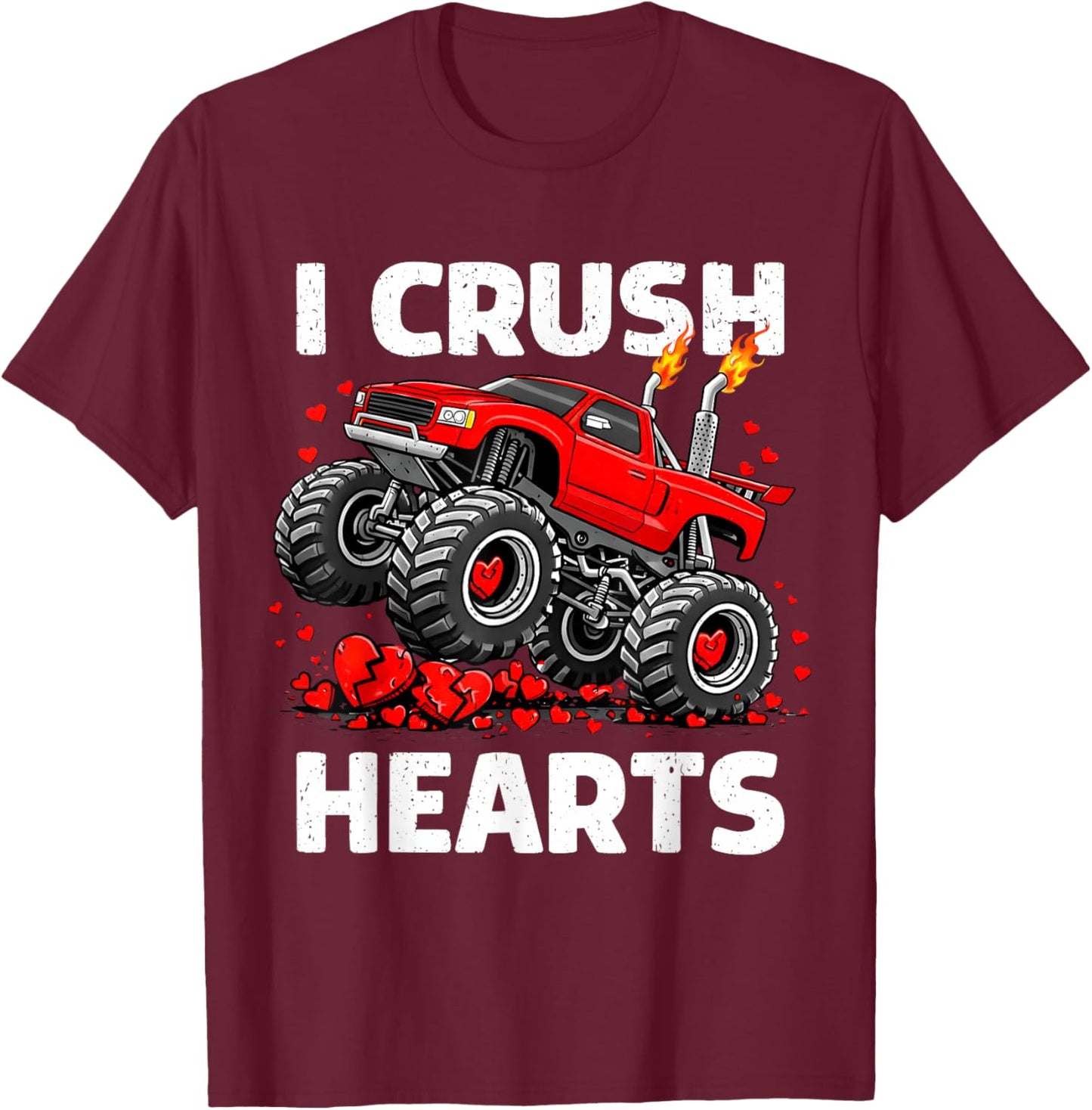 I Crush Hearts Monster Truck Valentine Day Boys Toddler Kids T-Shirt - T-Shirt | Maroon