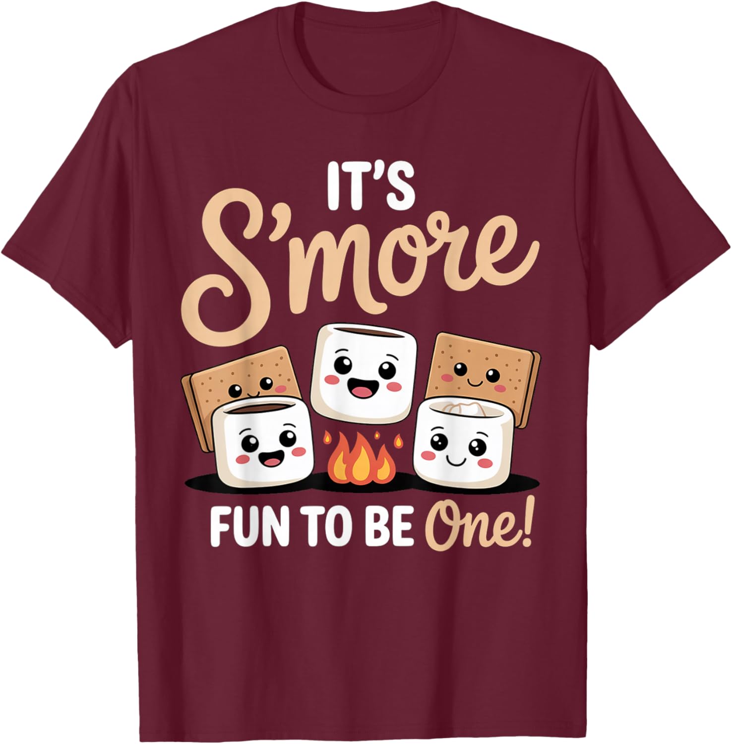 Birthday Campfire Marshmallow It's S'More Fun to Be One 1st T-Shirt - T-Shirt | Maroon