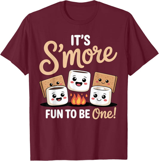 Birthday Campfire Marshmallow It's S'More Fun to Be One 1st T-Shirt - T-Shirt | Maroon