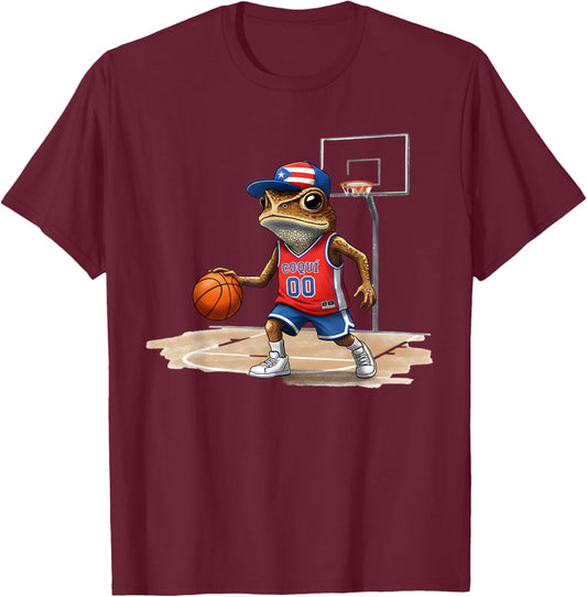 Puerto Rico Patriotic Flag Boricua Fun Basketball T-Shirt - T-Shirt | Maroon