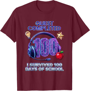 100th Days of School Cool Gaming Quest Completed Gamer Aura T-Shirt - T-Shirt | Maroon