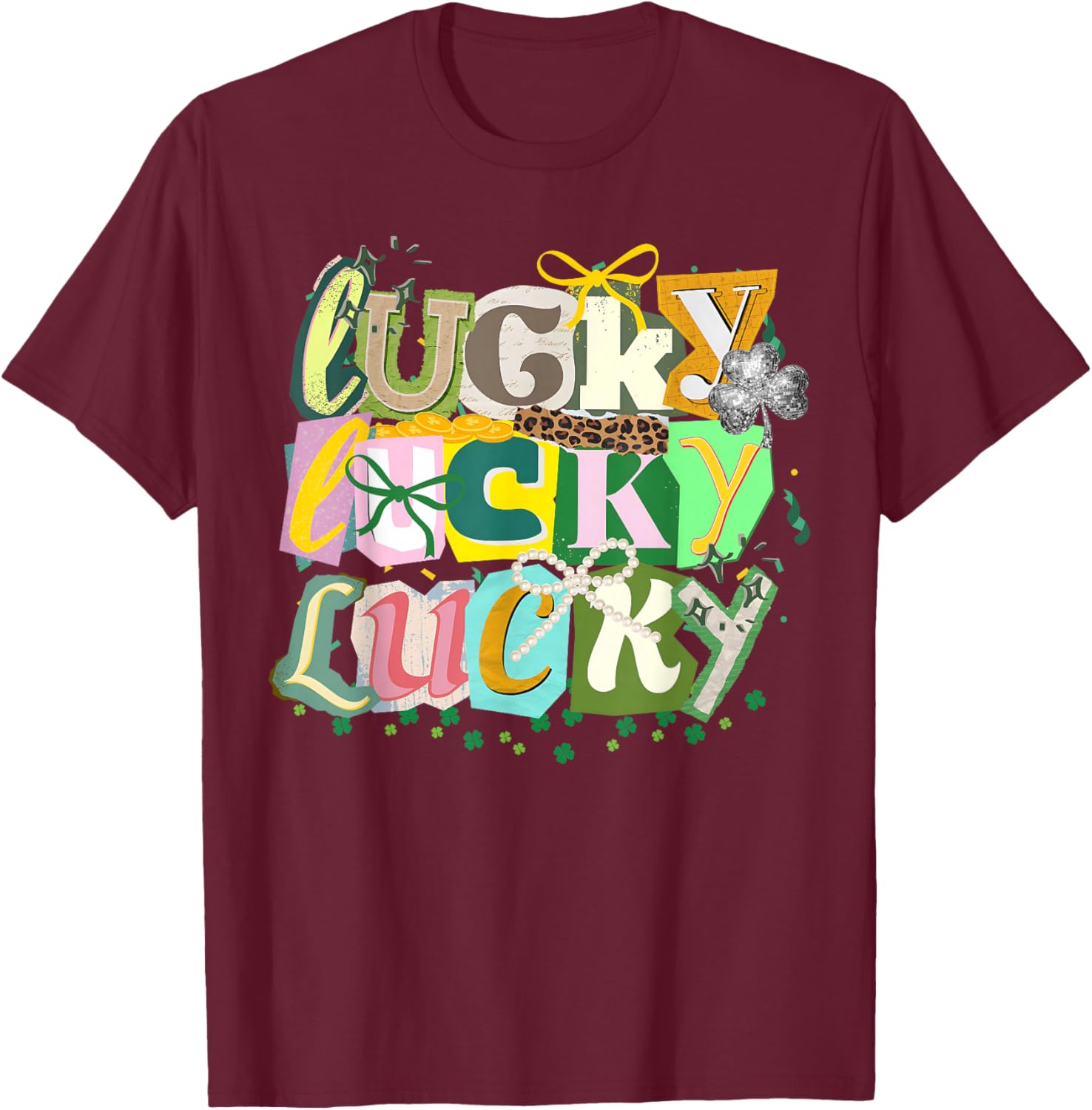 Happy St.Patrick's Day Lucky Shamrock Irish Ireland Retro T-Shirt - T-Shirt | Maroon