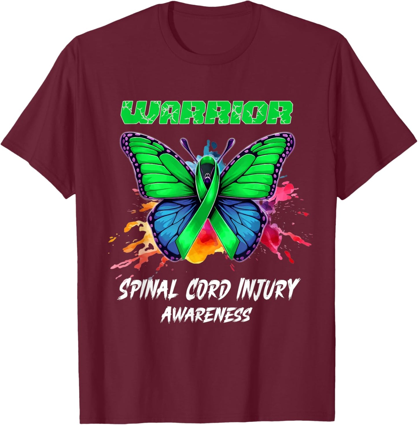Colorful Butterfly Spinal Cord Injury Awareness T-Shirt - T-Shirt | Maroon