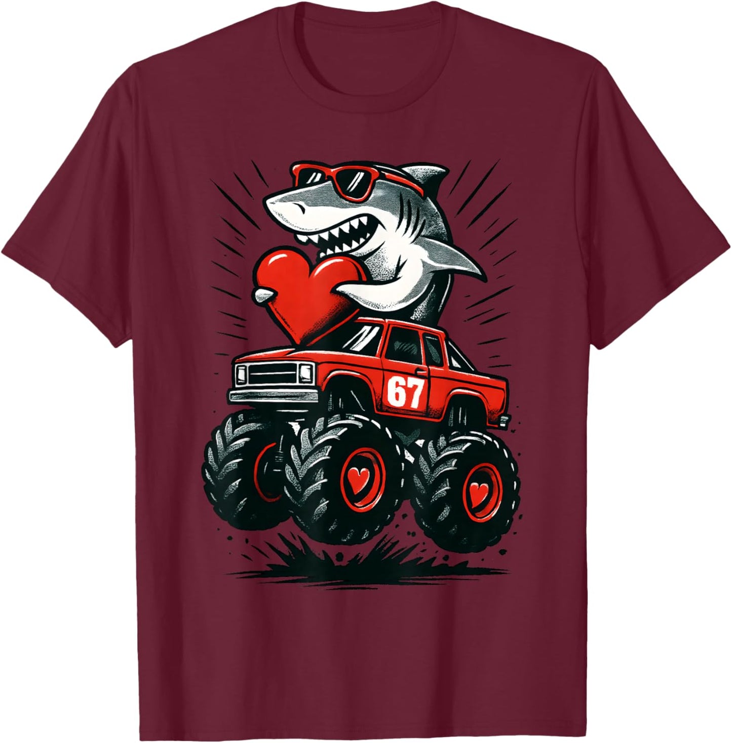 Valentines Day 6 7 Sharks 67 Meme Truck Funny 6-7 Boys T-Shirt - T-Shirt | Maroon