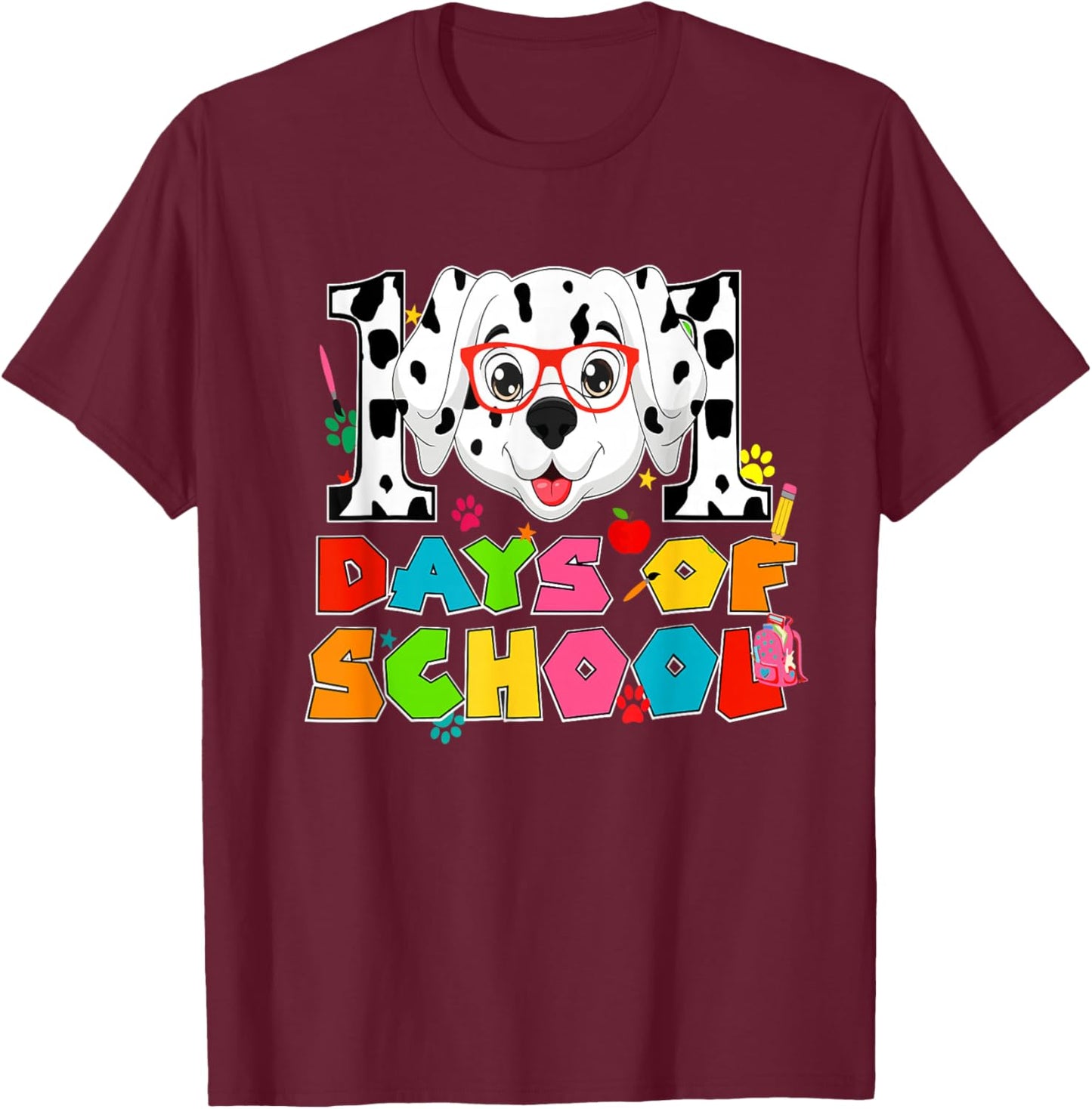 100 Days School Dabbing Dalmatian Dog Teachers Kids Teen T-Shirt - T-Shirt | Maroon