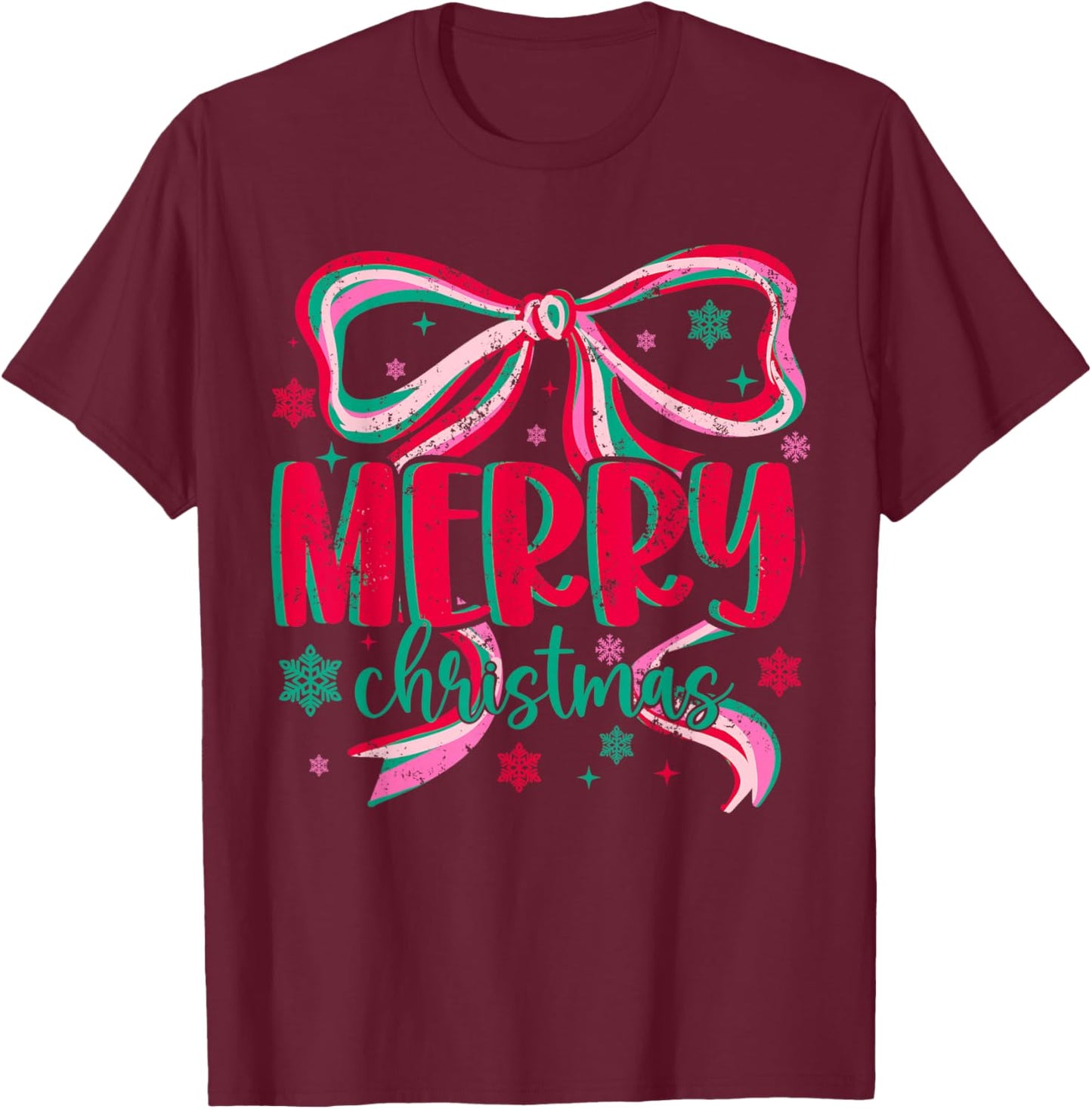 Retro Merry Christmas Coquette Xmas Holiday Woman Men T-Shirt - T-Shirt | Maroon