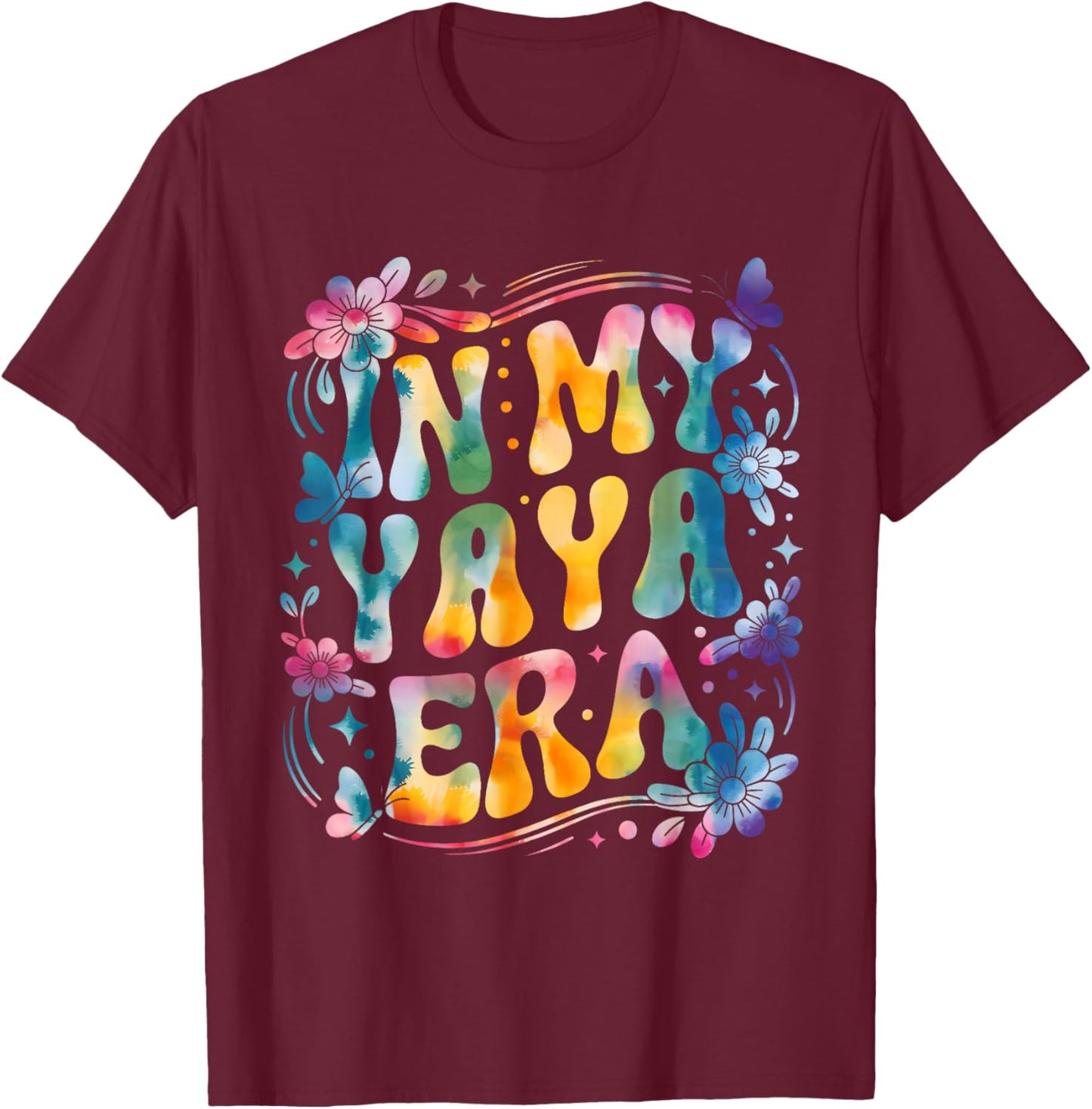 Funny in My Yaya Era Retro Groovy Mothers Day Yaya Butterfly T-Shirt - T-Shirt | Maroon