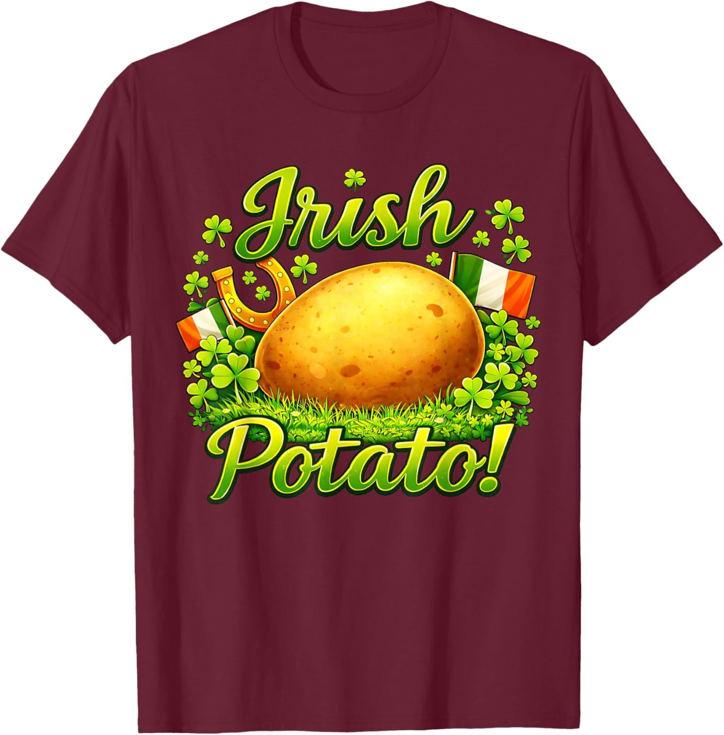 Irish Potato Shamrock Lucky Clover St. Patrick's Day T-Shirt - T-Shirt | Maroon