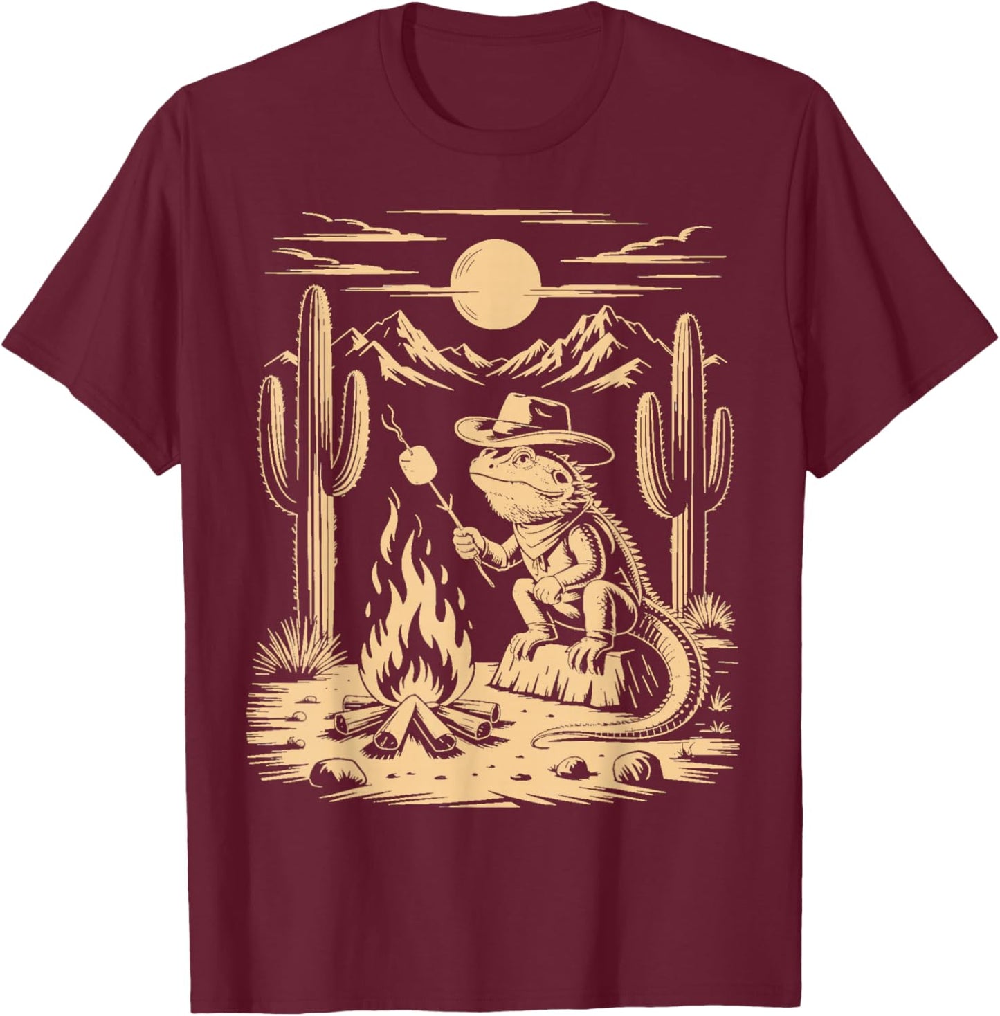 Camping S'Mores Reptile Animal Beardie Cowboy Bearded Dragon T-Shirt - T-Shirt | Maroon