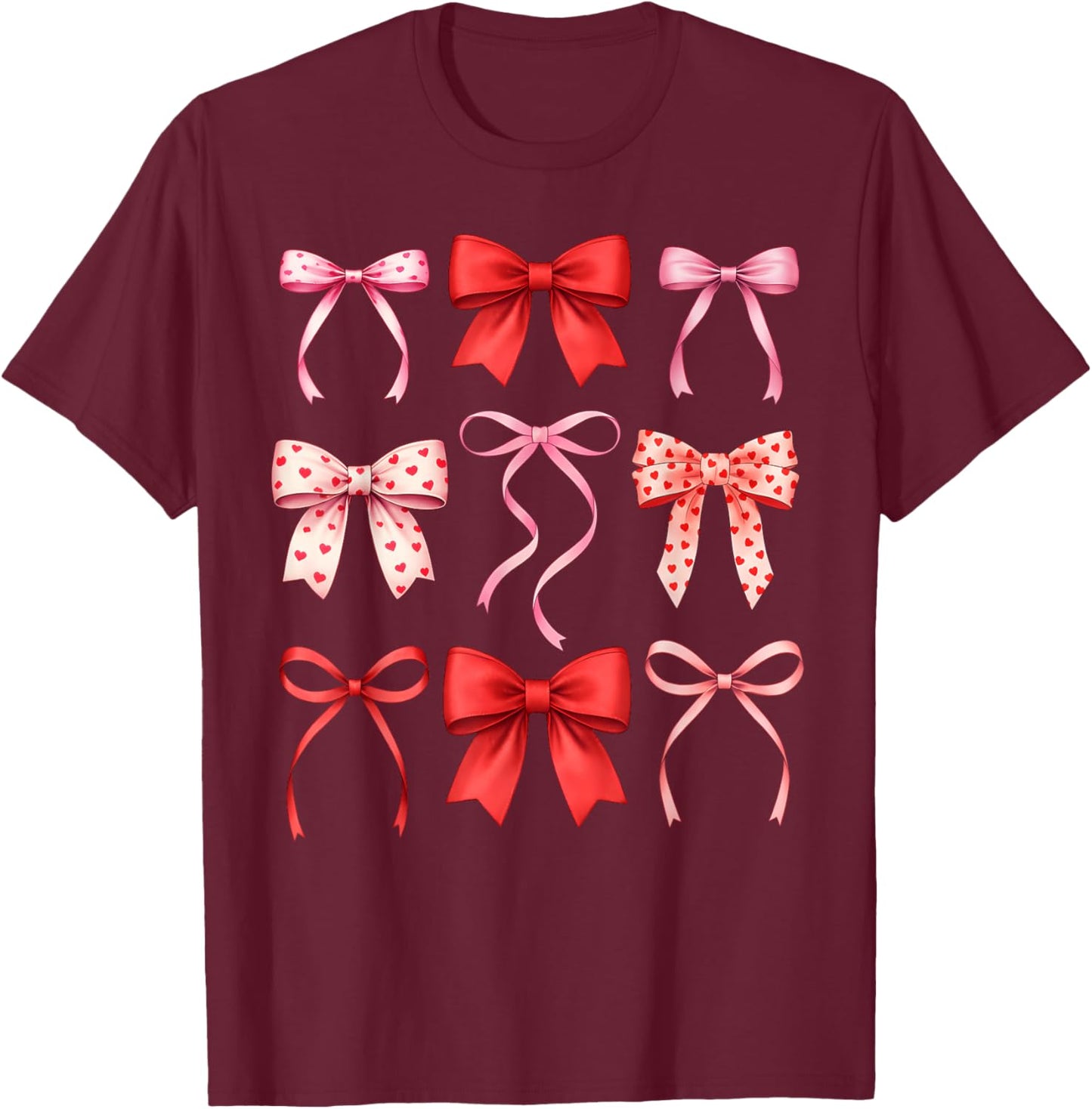 Cute Coquette Bows Valentines Day Girls Kids T-Shirt - T-Shirt | Maroon