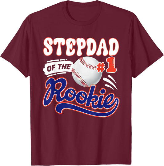 Stepdad Rookie of Year 1st Birthday Baseball Theme Matching T-Shirt - T-Shirt | Maroon