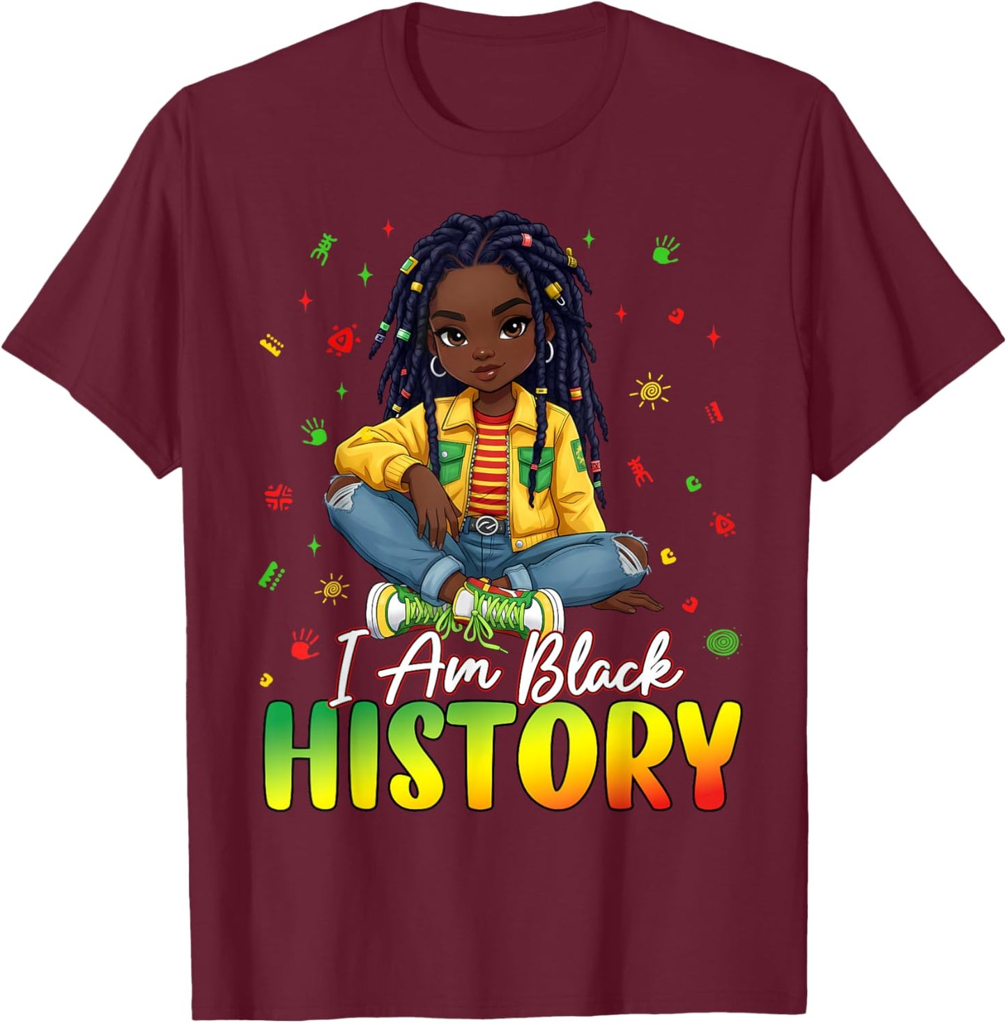 I Am Black History Month African American Afro Girls Kids T-Shirt - T-Shirt | Maroon