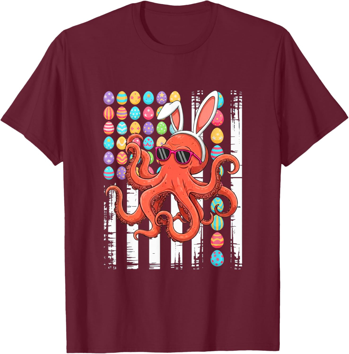 US Flag Easter Chocolate Eggs Bunny Octopus Lover Kids T-Shirt - T-Shirt | Maroon