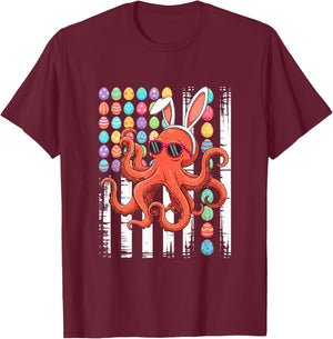 US Flag Easter Chocolate Eggs Bunny Octopus Lover Kids T-Shirt - T-Shirt | Maroon
