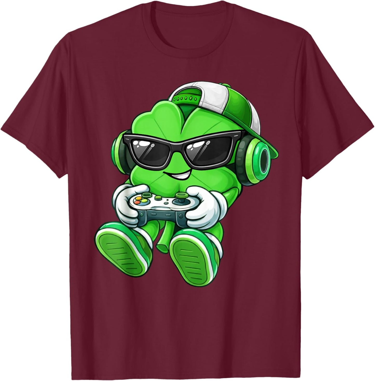 Video Game Shamrock St Patricks Day Gamer Kids Boys Gaming T-Shirt - T-Shirt | Maroon