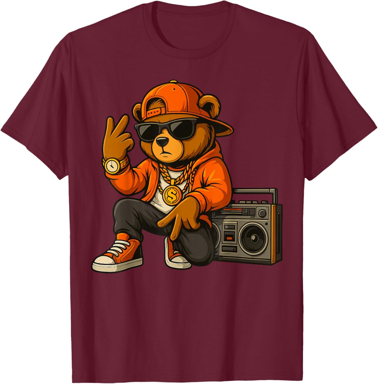Hip Hop Teddy Bear T-Shirt - T-Shirt | Maroon