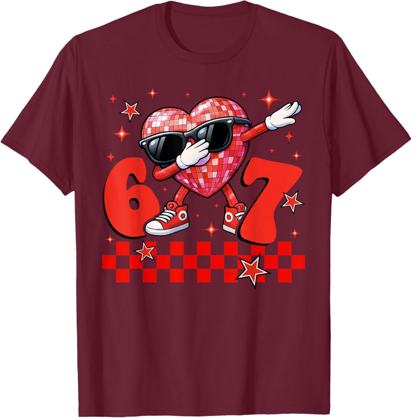 Valentines Day Funny 67 Dab Disco Heart Meme Boys Girls Kids T-Shirt - T-Shirt | Maroon