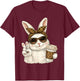 Funny Easter Bunny Face Glasses Bandana Leopard Women Girls T-Shirt - T-Shirt | Maroon