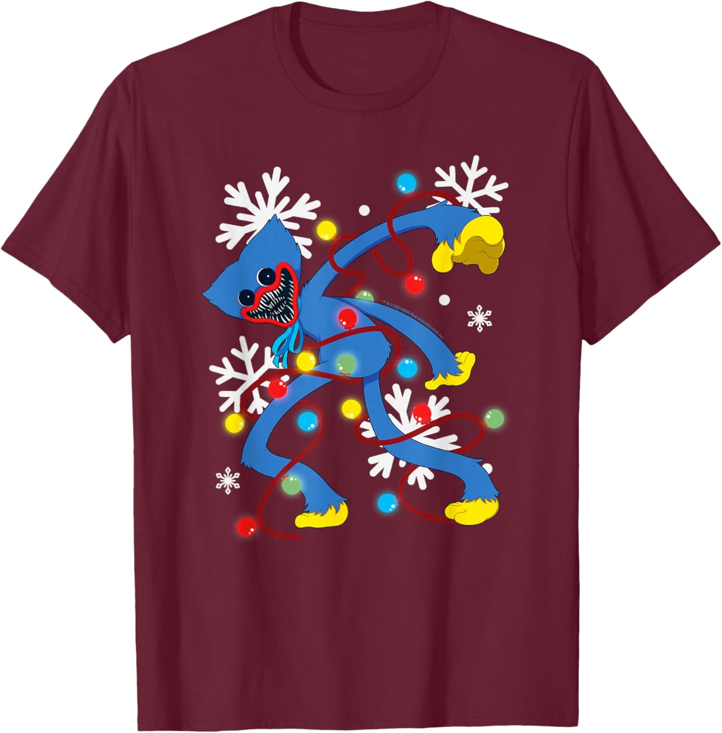 Poppy Playtime Christmas Huggy Wuggy with Xmas Lights T-Shirt - T-Shirt | Maroon
