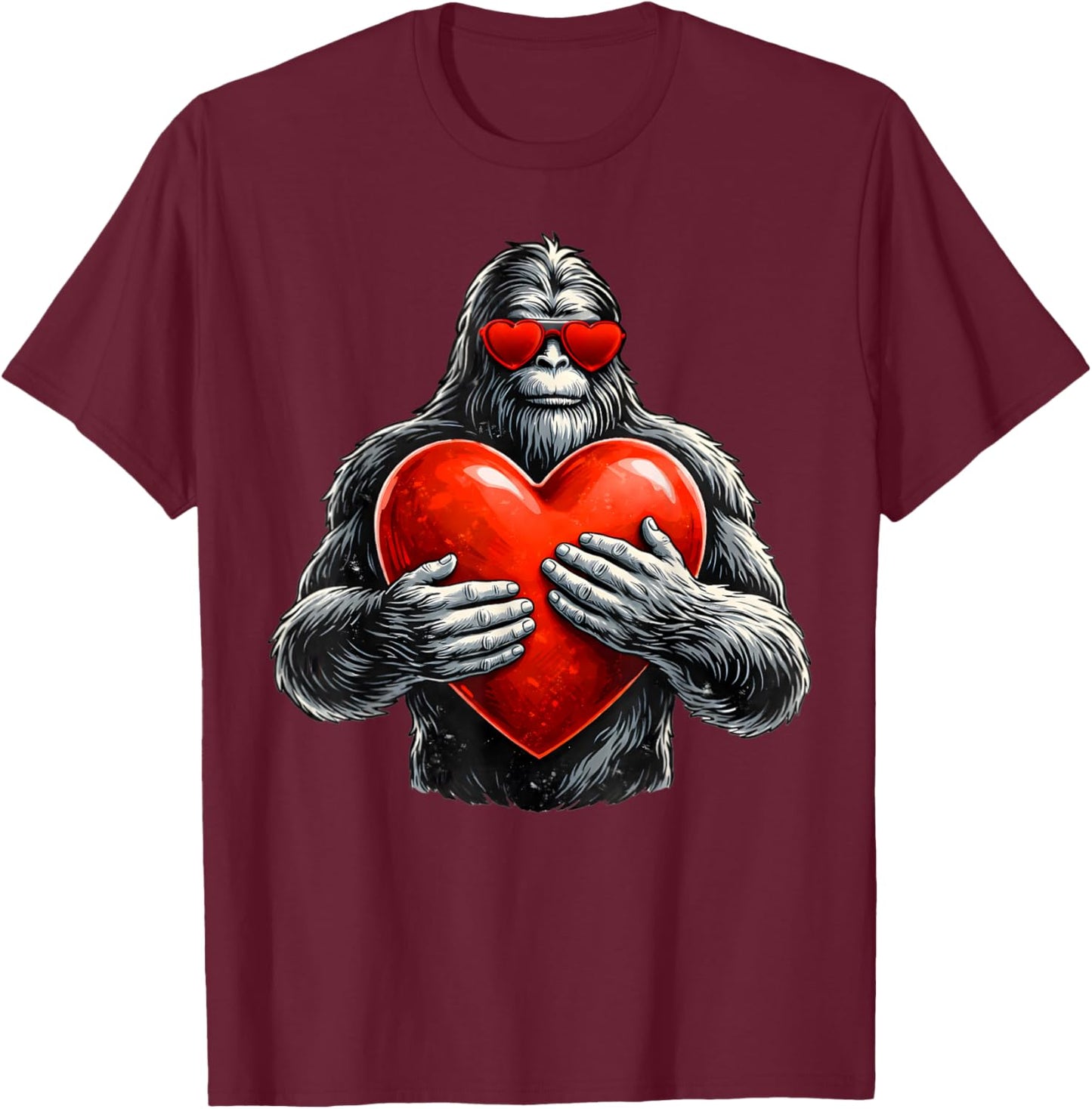 Funny Valentines Day Bigfoot Heart Sasquatch Men Boys Kids T-Shirt - T-Shirt | Maroon
