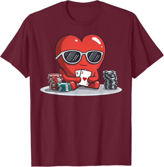 Poker Heart Player Casino Gambling Valentine's Day T-Shirt - T-Shirt | Maroon