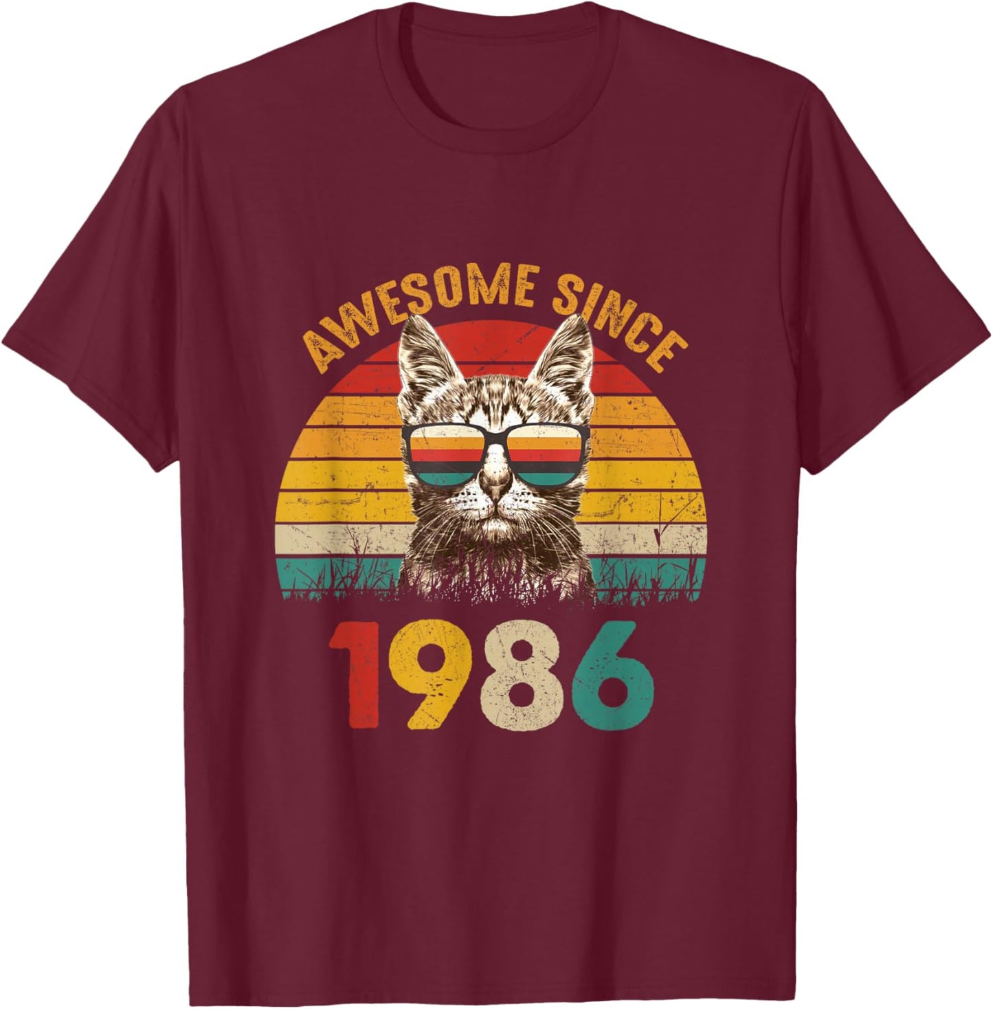 40th Birthday Cat 40 Year Old Vintage Awesome Since 1986 T-Shirt - T-Shirt | Maroon