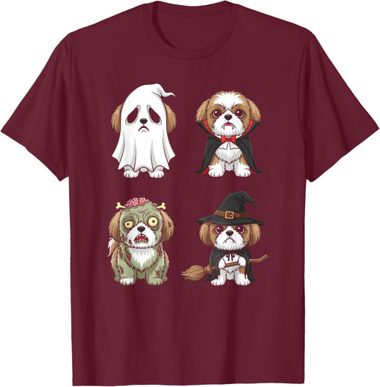Halloween Dog Costumes Graphic Ghost Vampire Zombie Witch T-Shirt - T-Shirt | Maroon