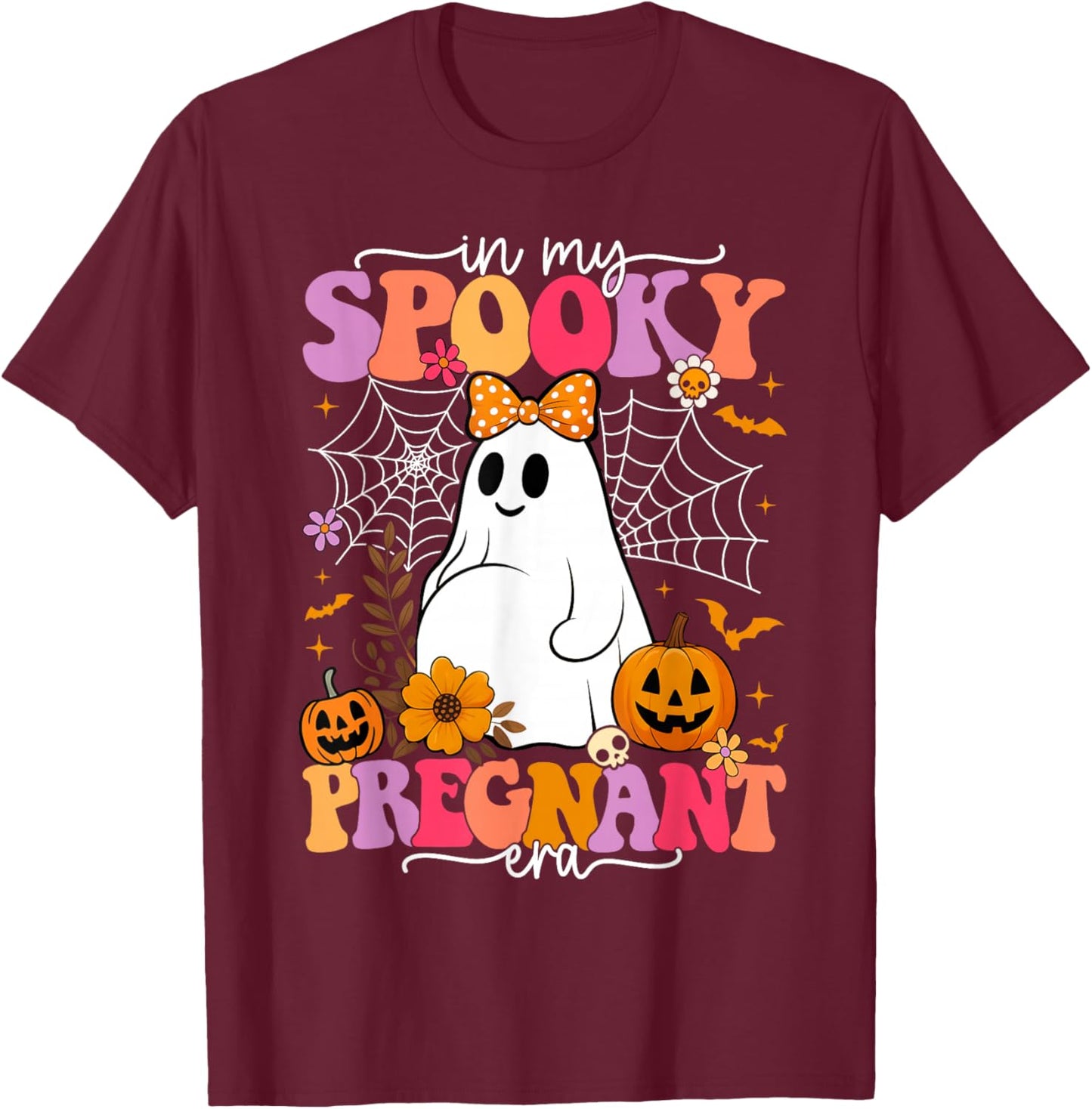 in My Spooky Pregnant Era Ghost Halloween Pregnant Mom Women T-Shirt - T-Shirt | Maroon