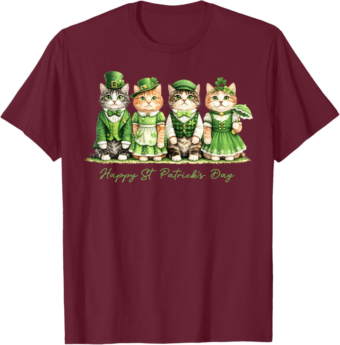 Happy St Patricks Day Cats Saint Catricks Men Women Kid T-Shirt - T-Shirt | Maroon