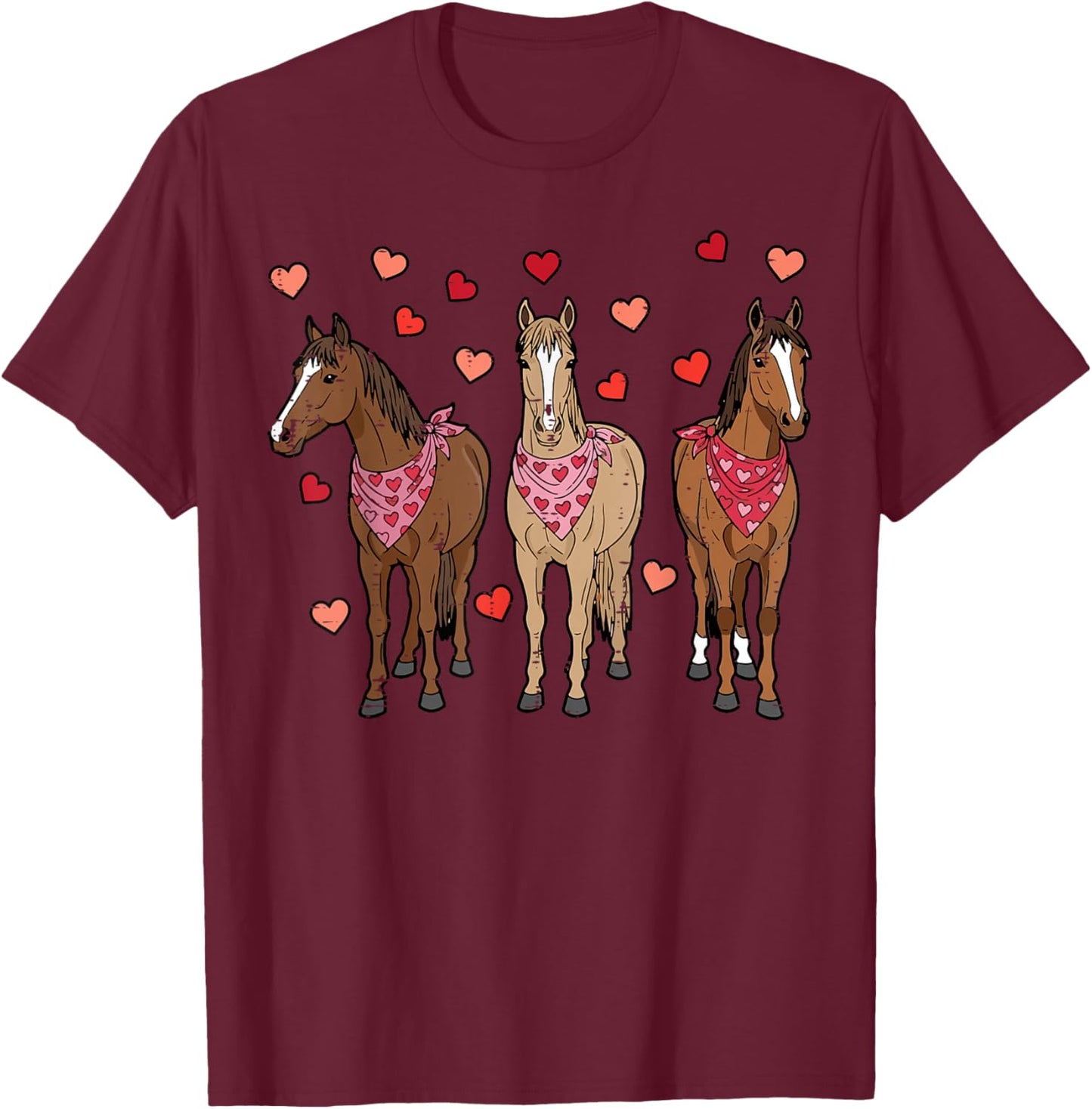 Valentines Day Horses Hearts Equestrian Women Girls Kids Men T-Shirt - T-Shirt | Maroon