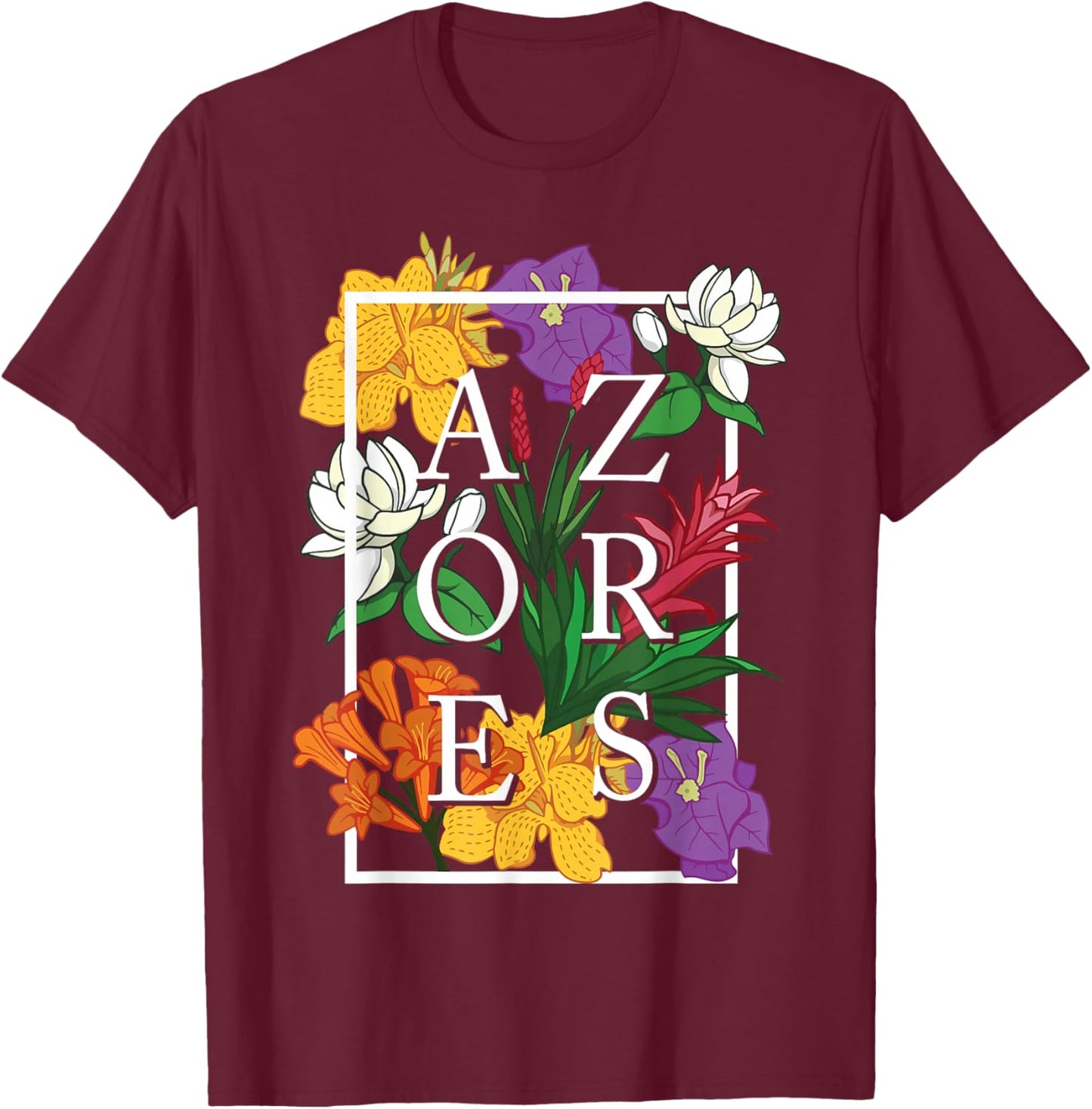 Azores Sao Miguel Faial Wildflower Pride Floral T-Shirt - T-Shirt | Maroon
