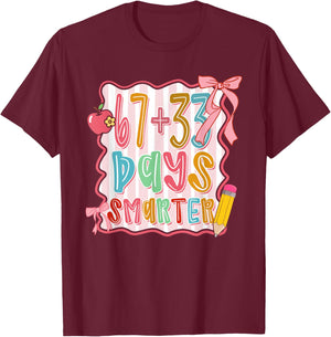Preppy 67 33 Days Smarter Coquette Bow Six Seven Meme Girls T-Shirt - T-Shirt | Maroon