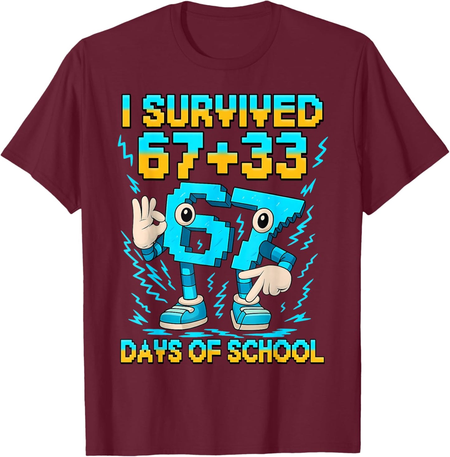 I Survived 100 Days of School 67 Italian Brainrot Kids Meme T-Shirt - T-Shirt | Maroon