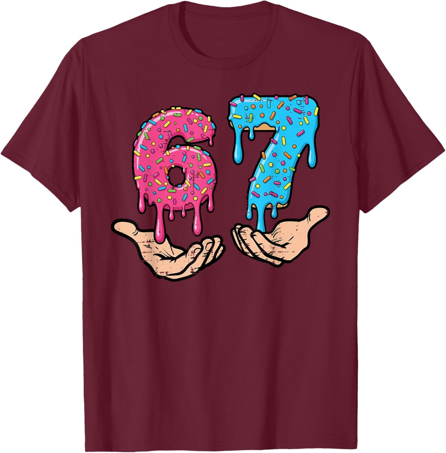 6 7 Meme Hands Drip Funny 67 Gen Alpha Slang Kids Boys Youth T-Shirt - T-Shirt | Maroon