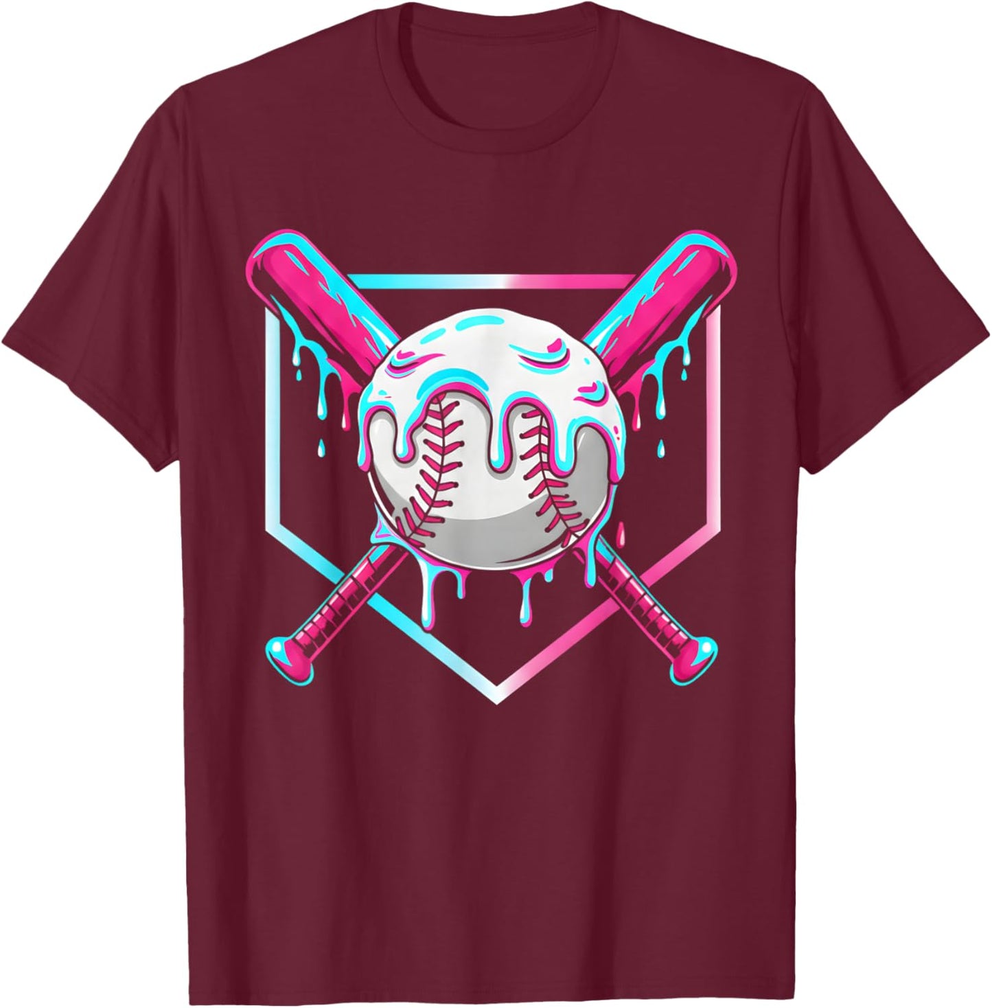 Baseball Drip for Boys Ice Cream Drip Baseball Sport Lover T-Shirt - T-Shirt | Maroon