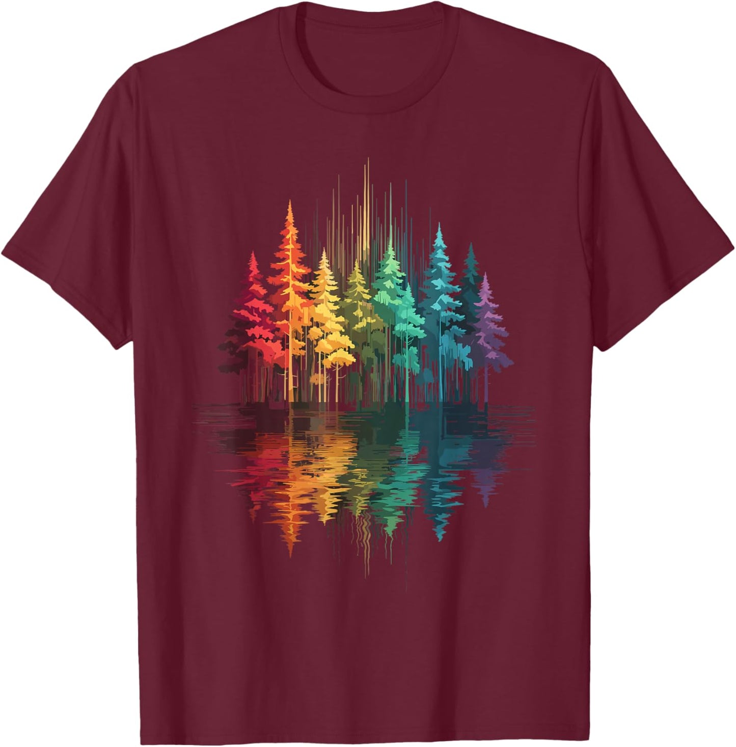 Trees & Nature Reflection, Outdoor, Forest & Wildlife T-Shirt - T-Shirt | Maroon