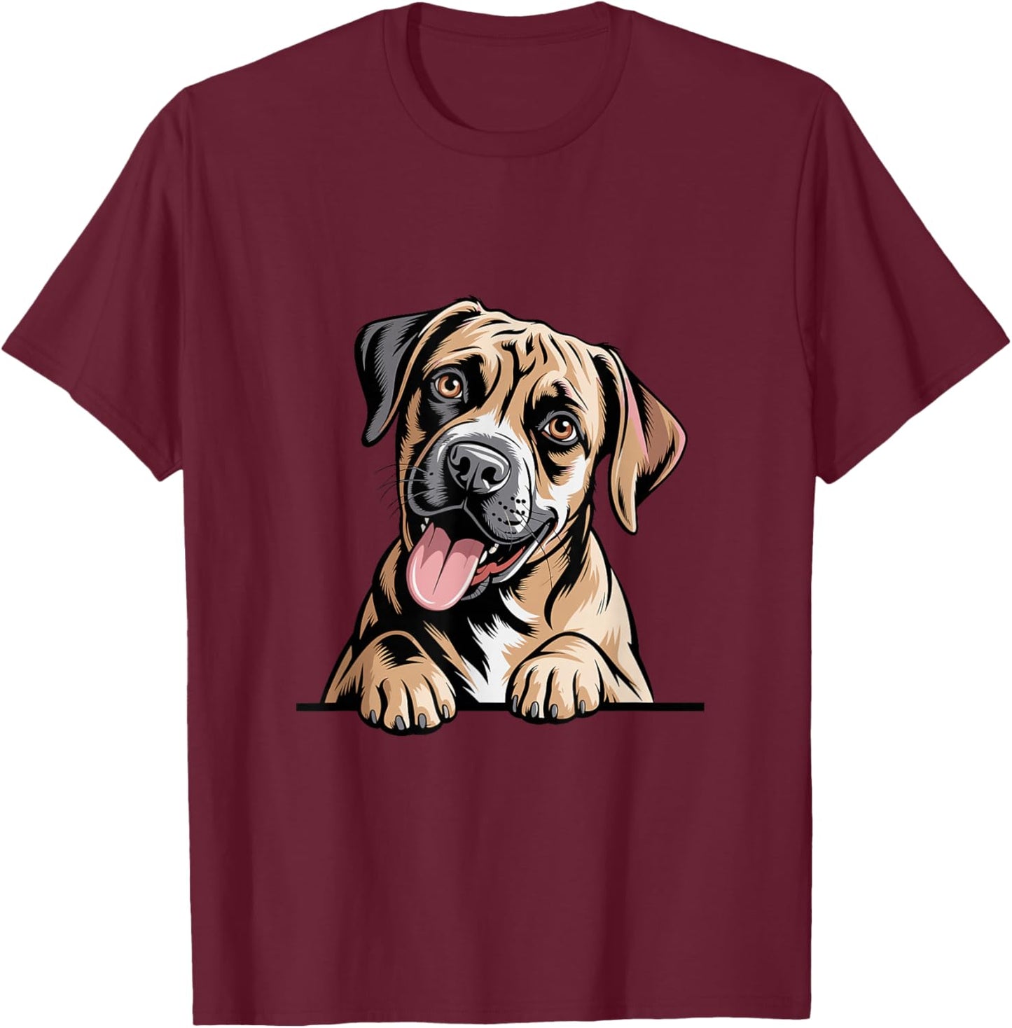 Cute Friendly Hand Drawn Illustration Cartoon Canine Boxador T-Shirt - T-Shirt | Maroon