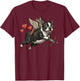 Boston Terrier Cupid Dog Valentine Love Hearts Bow Arrow T-Shirt - T-Shirt | Maroon