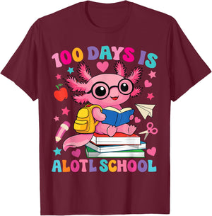 100 Days is Alotl School Axolotl 100th Day of School Girls T-Shirt - T-Shirt | Maroon