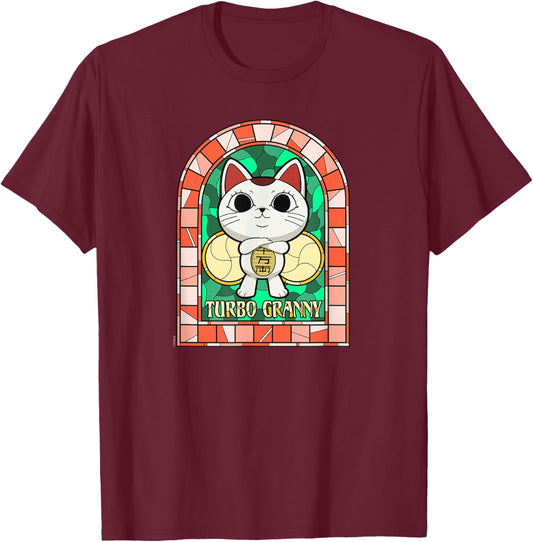 Dan Da Dan Turbo Granny Lucky Cat Stained Glass Anime T-Shirt - T-Shirt | Maroon