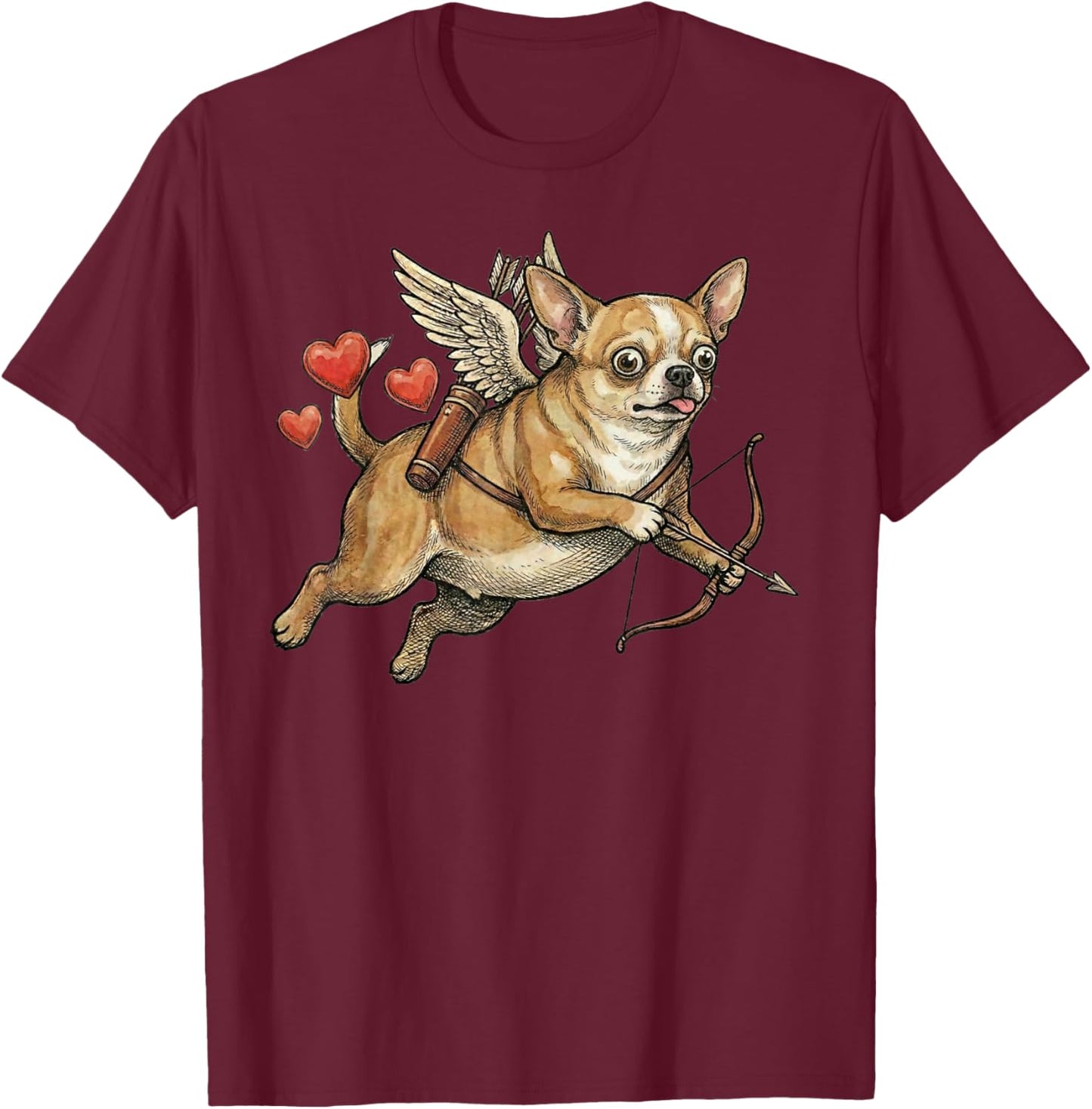 Funny Chihuahua Cupid Dog with Bow and Arrow Valentine T-Shirt - T-Shirt | Maroon
